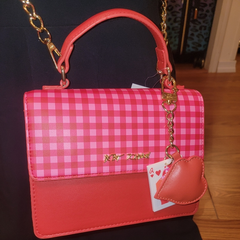 NEW NWT Betsey Johnson Pink and Red Plaid Mini Bag